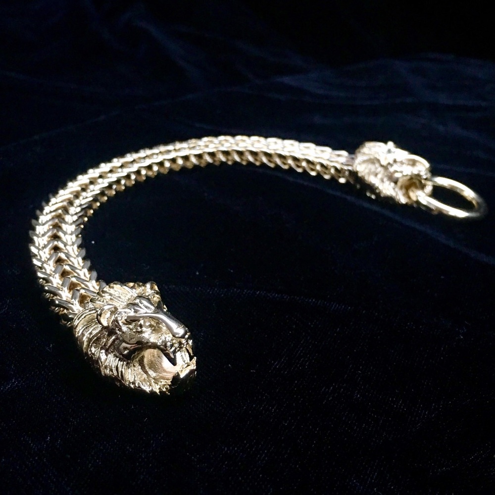 LION DOUBLE FRANCO BRACELET 18K GOLD MADE IN ITALY - Picture 6 of 8